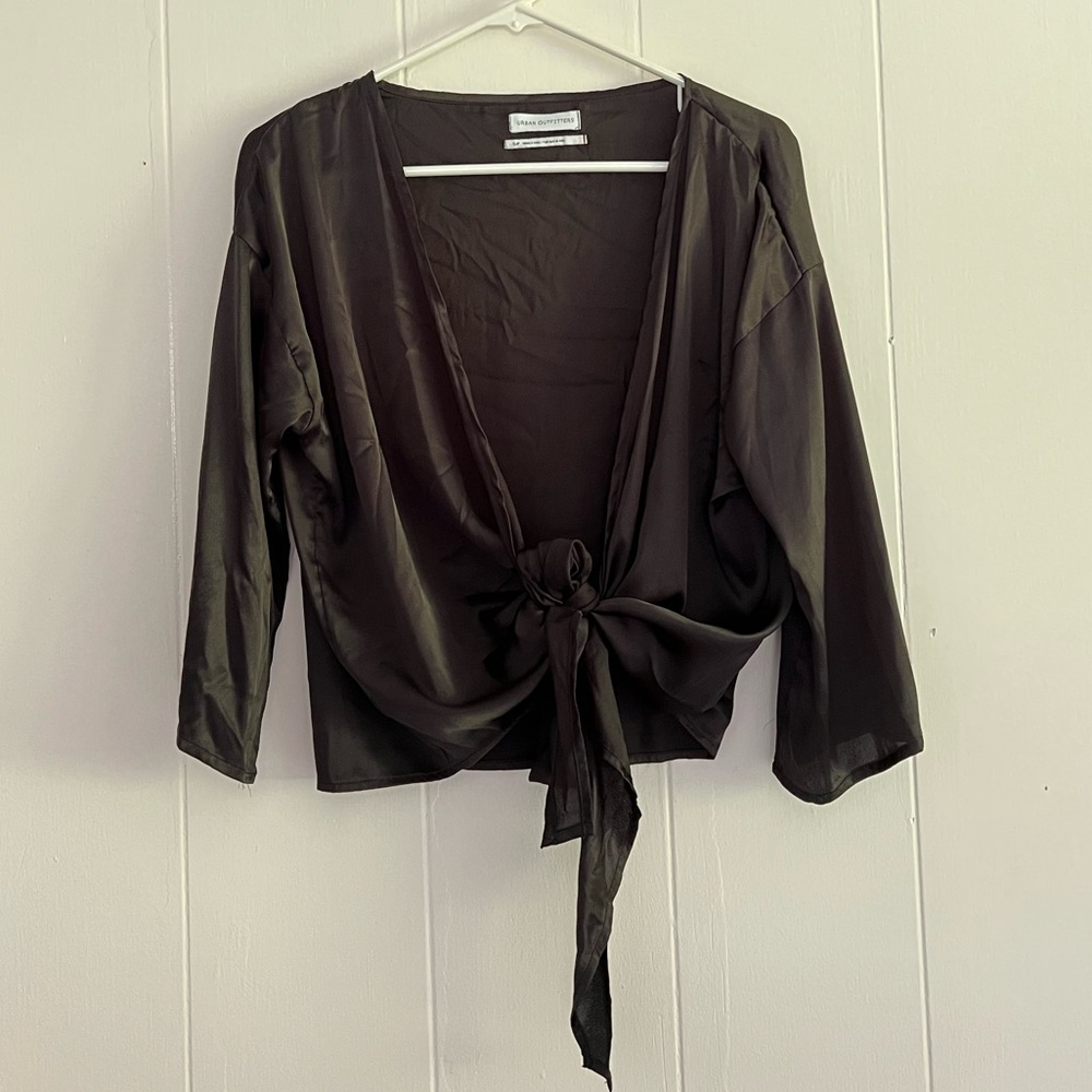 Urban Outfitters Silky Black Shirt with Tie Size S